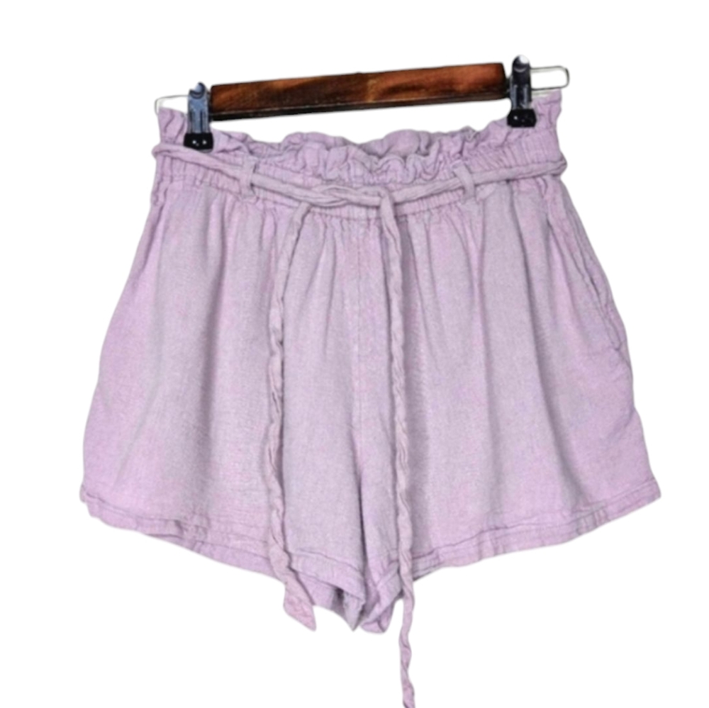 Hollister Ultra High-Rise Light Purple Paperbag Waist Linen Shorts Size Small